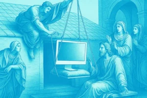 Titelbild Gemeinde Website barrierefrei machen in Anlehnung an Kupferstich Heilung des Gelähmten